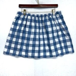 J. Crew Skirt Womens Size 10 Blue White Check Mini Linen Blend Elastic Waistband